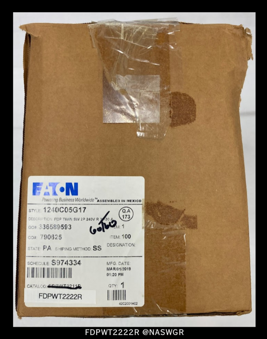 Eaton FDPWT2222R Fusible Panelboard Switch - 60/60 Amp - Unused