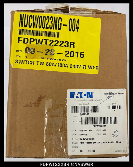 Eaton FDPWT2223R Fusible Panelboard Switch ~ 60/100 Amp - Unused