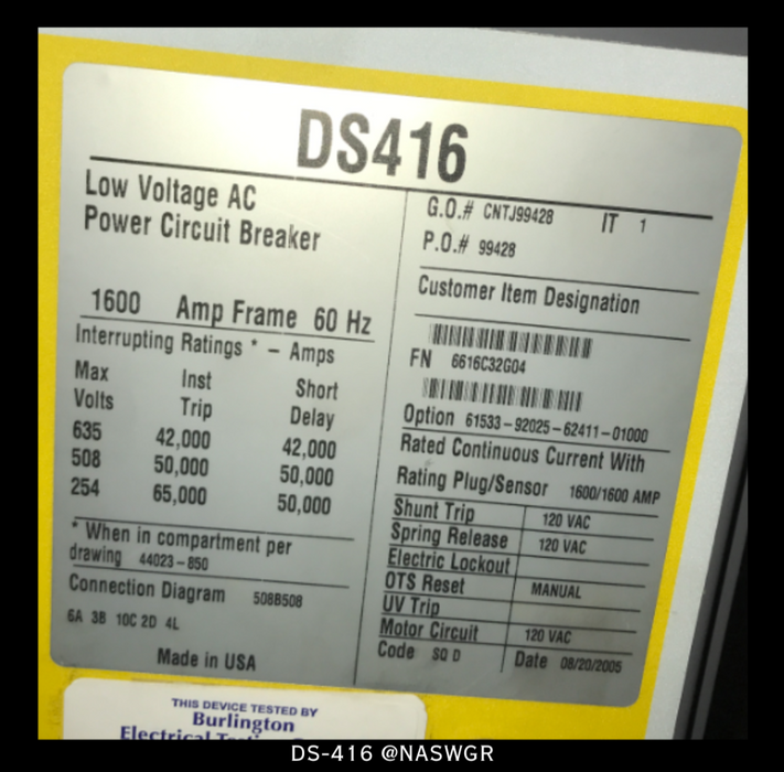 Square D Power Zone III / DS Switchgear 1600 Amps/ 480/277V