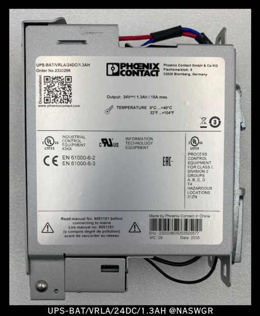 PHOENIX CONTACT UPS-BAT/VRLA/24DC/1.3AH RECHARGEABLE BATTERY MODULE