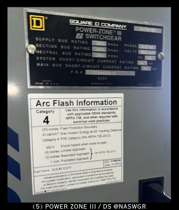 Square D Power Zone III / DS Switchgear 1600 Amps/ 480/277V