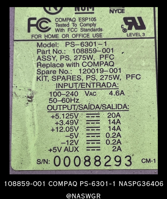 108859-001 COMPAQ PS-6301-1 Relay Module