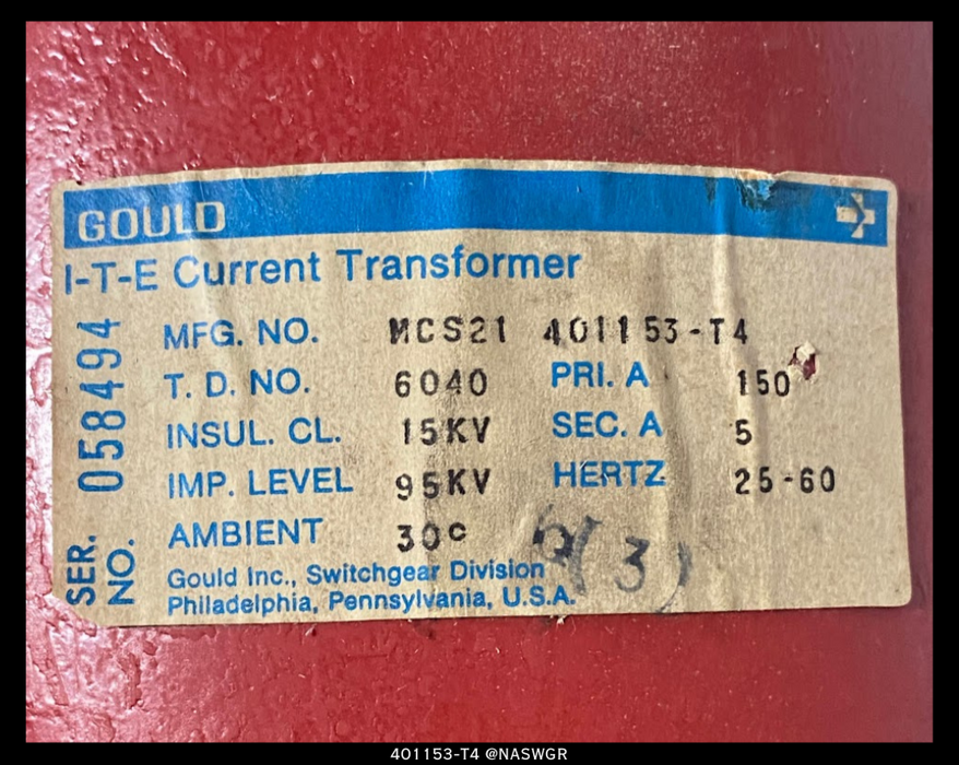 ITE MCS-21 401153-T4 Current Transformer - 150:5 Amp