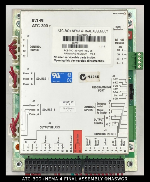 Eaton ATC-300+NEMA 4 FINAL ASSEMBLY ATC-300+ AUTOMATIC TRANSFER SWITCH