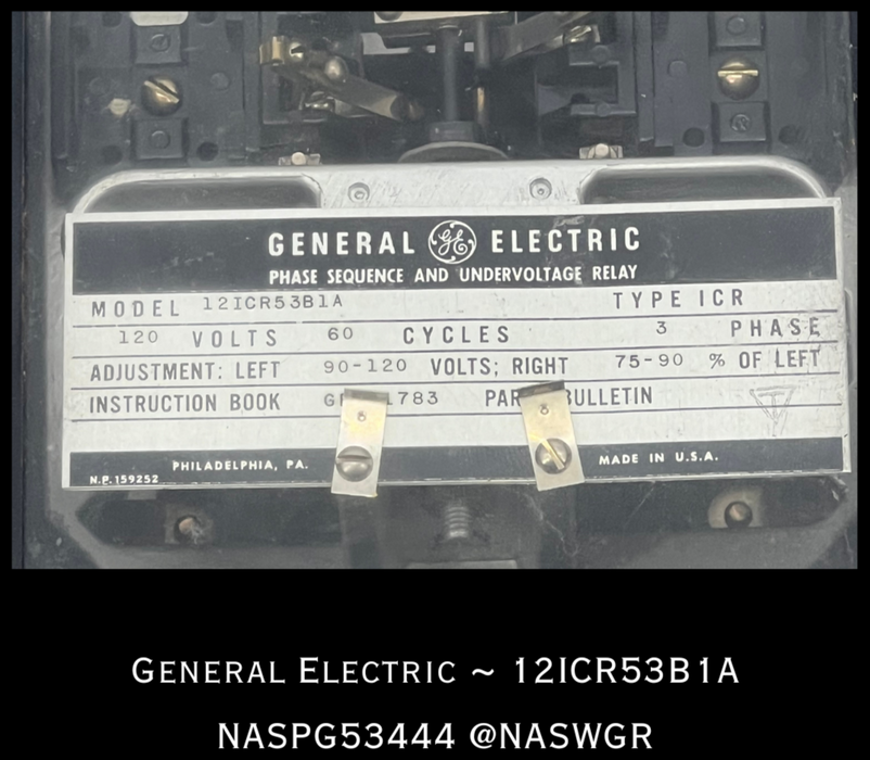 12ICR53B1A ~ General Electric 12ICR53B1A ICR PHASE SEQUENC UNDERVOLTAGE RELAY