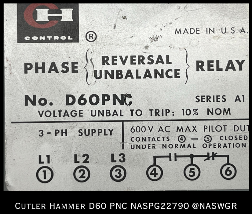 D60 PNC ~ Cutler-Hammer D60 PNC ~ Phase Reversal Unbalance Relay