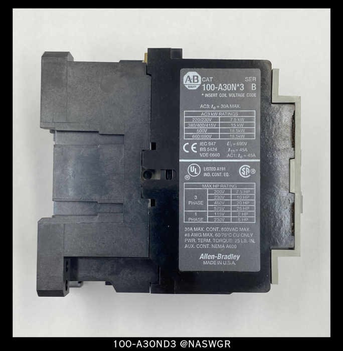 Allen-Bradley 100-A30ND3 Contactor - 30 Amp