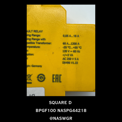 BPGF100 ~ SQUARE D BPGF100 GROUND FAULT RELAY