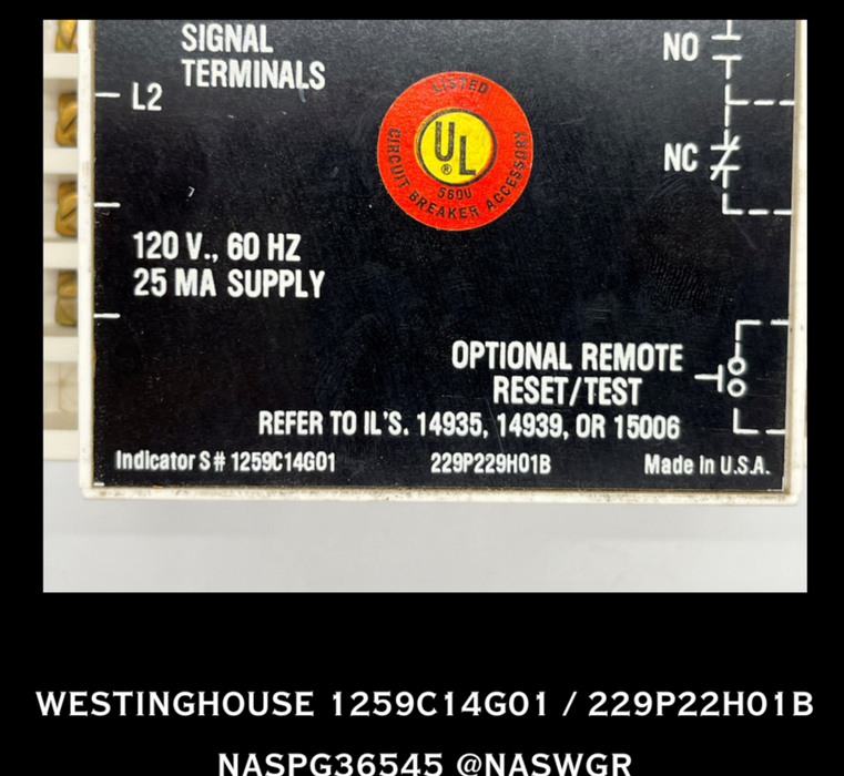 1259C14G01 / 229P22H01B - WESTINGHOUSE - SELTRONIC GROUND FAULT INDICATOR