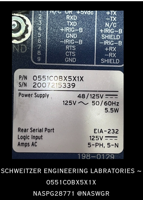 0551C0BX5X1X ~ Schweitzer Engineering Laboratories SEL-0551C0BX5X1X Relay