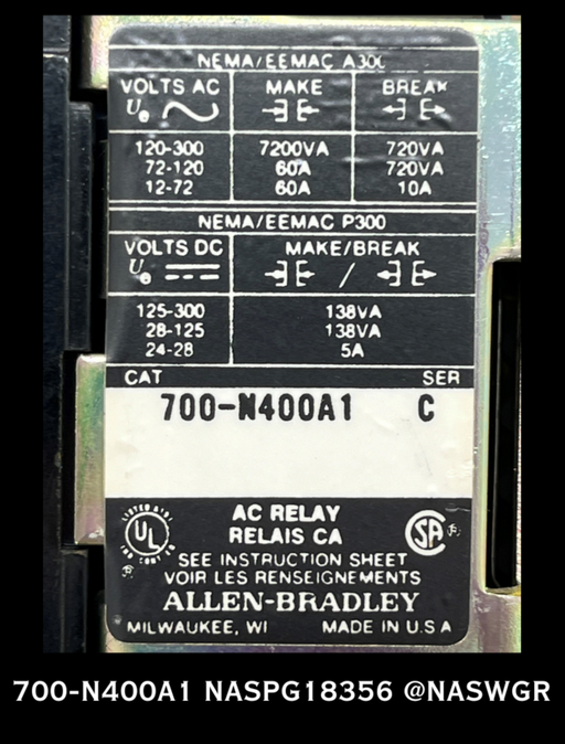 700-N400A1 ~ ALLEN BRADLEY 700-N400A1 TYPE N AC RELAY