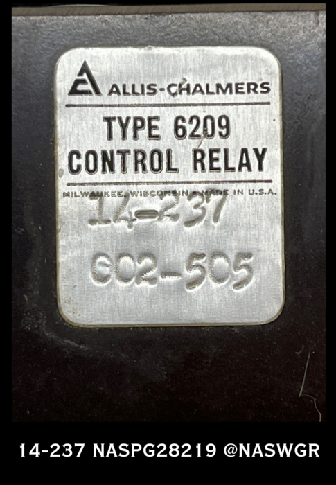 14-237 ~ ALLIS CHALMERS 14-237 A-C TYPE 6209 CONTROL RELAY