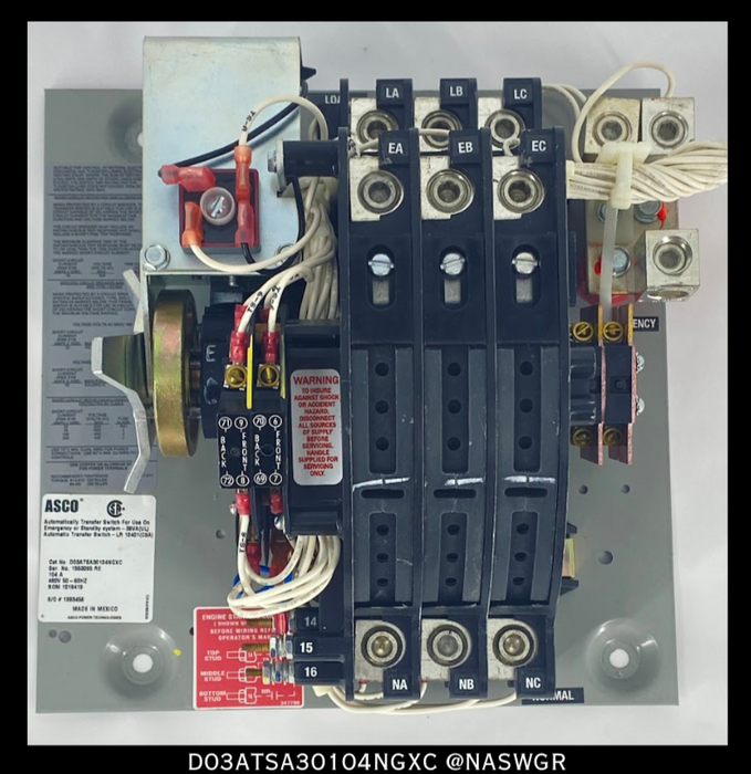 ASCO D03ATSA30104NGXC Automatic Transfer Switch - 104A/280V  - Unused