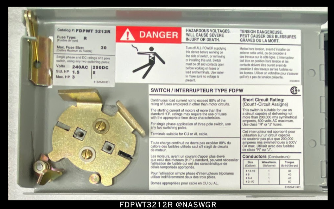 Eaton FDPWT3212R Fusible Panelboard Switch - 30/60 Amp - Unused