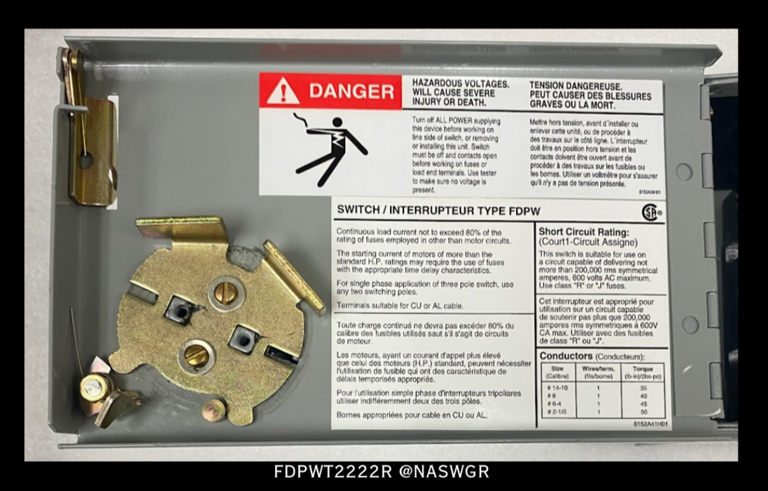 Eaton FDPWT2222R Fusible Panelboard Switch - 60/60 Amp - Unused