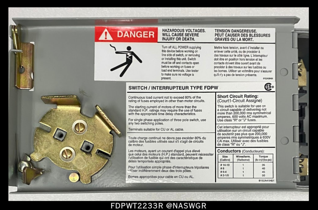 Eaton FDPWT2233R Fusible Panelboard Switch - 100/100 Amp - Unused