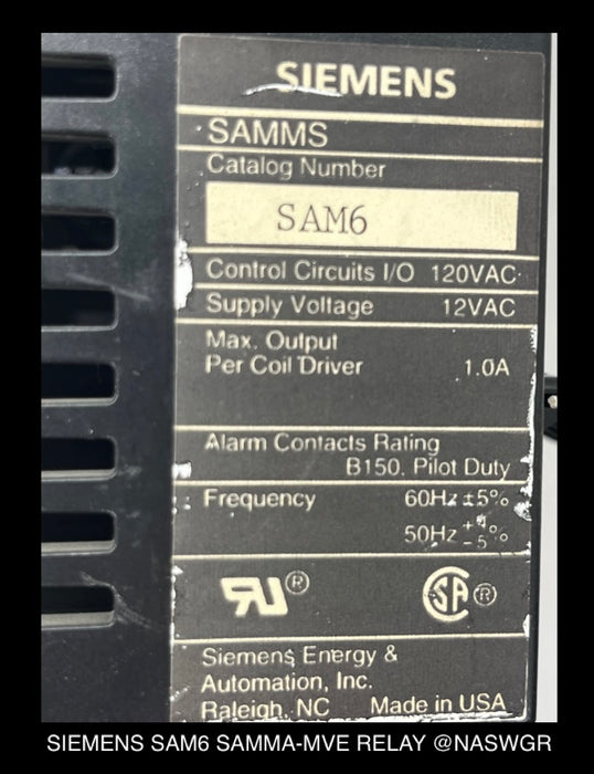 SAM6 ~ Siemens SAM6 SAMMA-MVE Relay