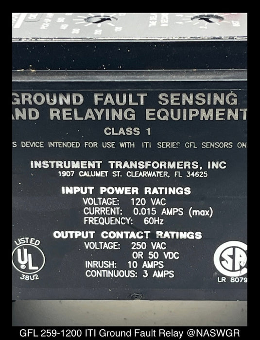 GFL 259-1200 ~ ITI GFL 259-1200 Ground Fault Relay