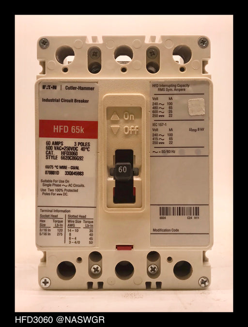 Eaton HFD3060 Molded Case Circuit Breaker - 60 Amp