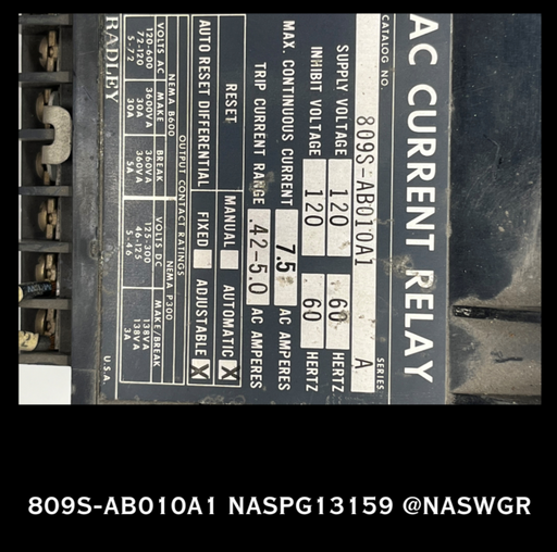 809S-AB010A1 ~ A-B 809S-AB010A1 BULLETIN 809S AC CURRENT RELAY