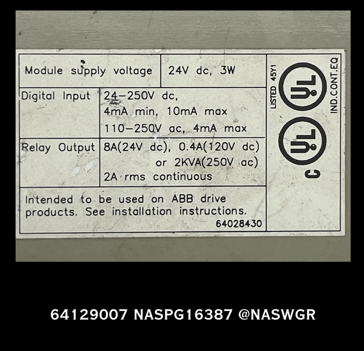 ABB - 64129007 DIGITAL 1/0 EXTENSION