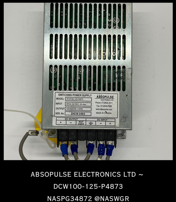 DCW100-125-P4873 ~ ABSOPULSE ELECTRONICS LTD DCW100-125-P4873 SWITCHING POWER SUPPLY