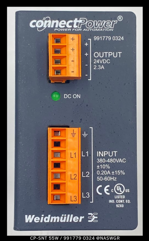 Weidmuller CP-SNT 55W, 991779 0324 Switchmode Power Supply - 480vAC to 24vDC - Unused