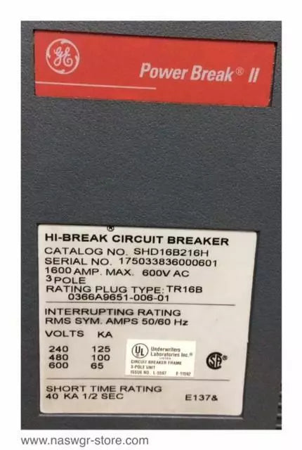 GE PowerBreak II SHD16B216H Circuit Breaker - 1600 Amp
