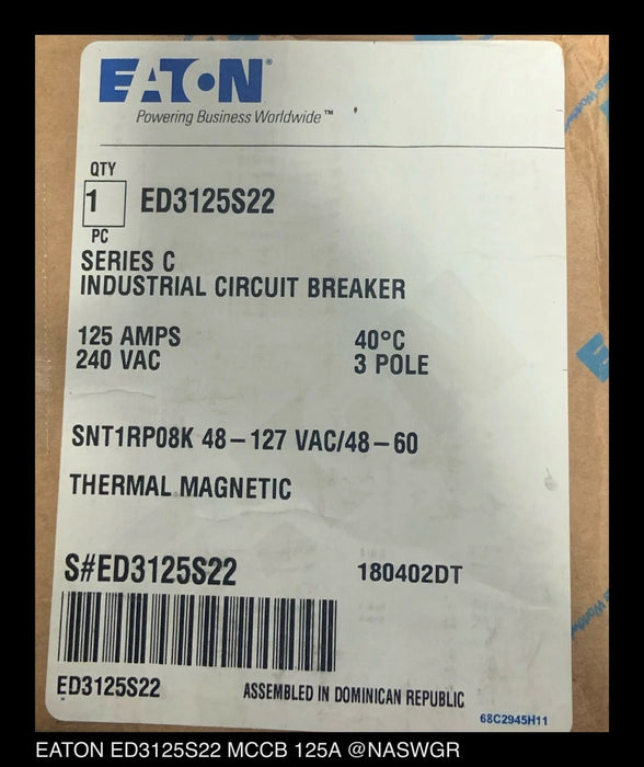 Eaton ED3125S22 Molded Case Circuit Breaker - 125 Amp - Unused Surplus