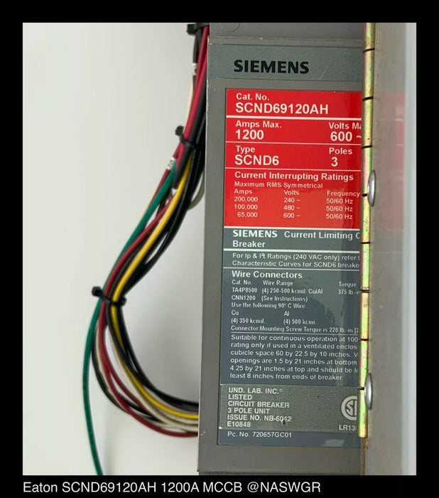 Siemens SCND69120AH Circuit Breaker - 1200A ~ with M0MN6120L ~ Surplus