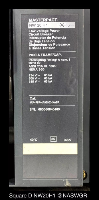 Square D MasterPact NW20H1 Circuit Breaker - 2000 Amp