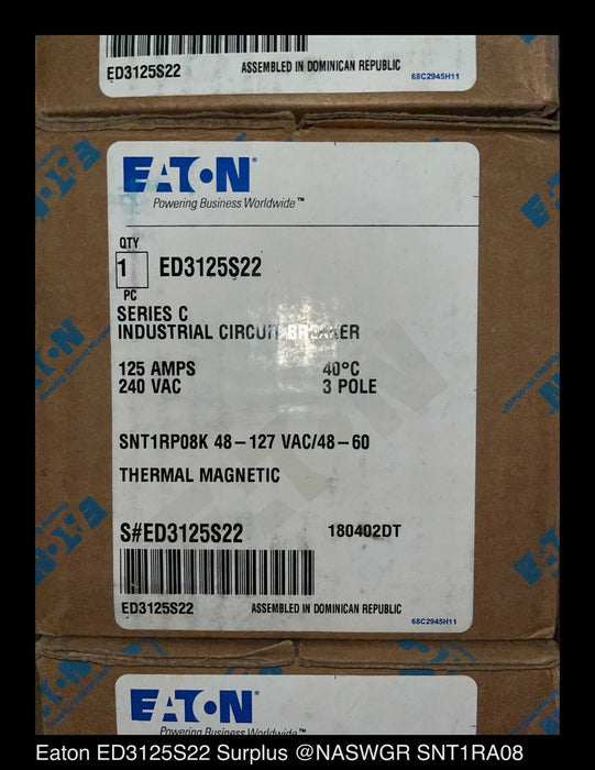 Eaton ED3125S22 Molded Case Circuit Breaker - 125 Amp - Unused Surplus
