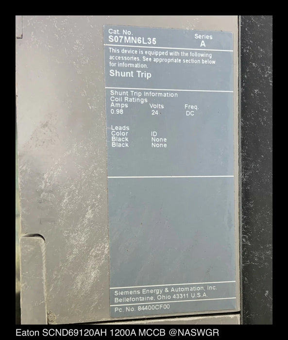 Siemens SCND69120AH Circuit Breaker - 1200A ~ with M0MN6120L ~ Surplus