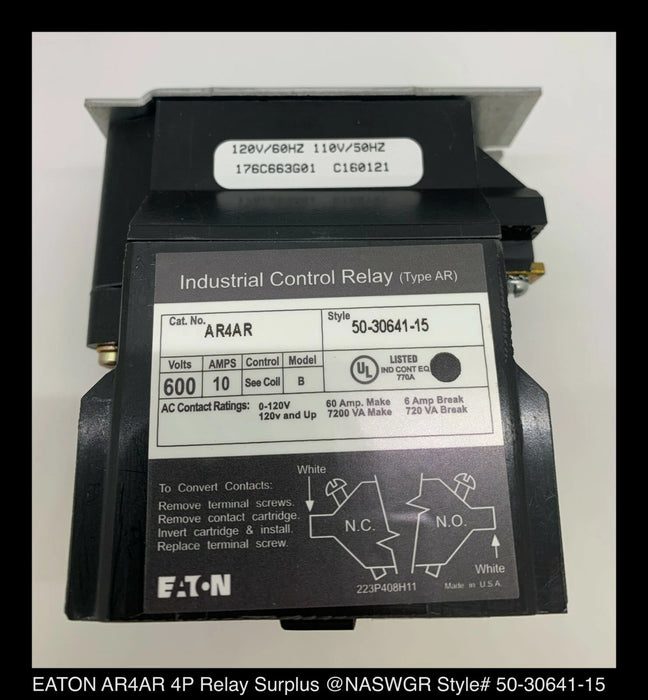 Eaton AR4AR Machine Tool Relay 50-30641-15 - Surplus