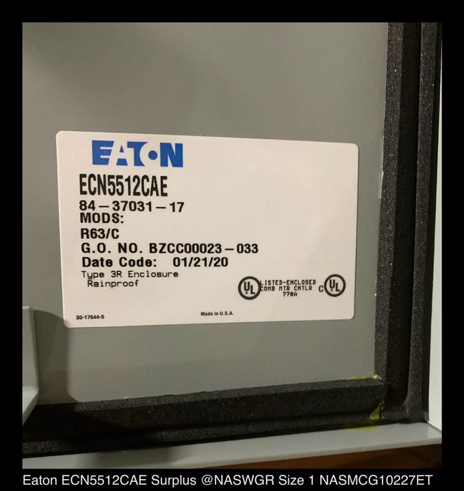 Eaton ECN5512CAE  Industrial Pump Panel - 30A/SIZE1/460vAC - Unused