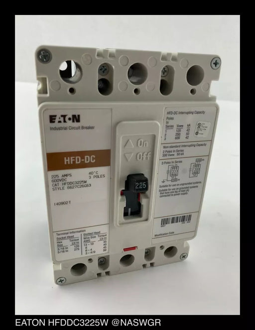 Eaton HFDDC3225W Molded Case DC Circuit Breaker - 225 Amp - Unused