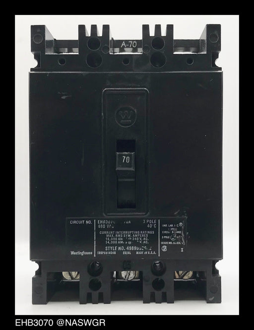 Westinghouse EHB3070 Molded Case Circuit Breaker - 70 Amp