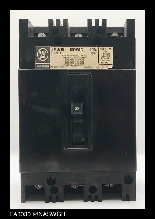 Westinghouse FA3030 Molded Case Circuit Breaker - 30 Amp