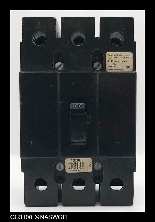 Westinghouse GC3100 Molded Case Circuit Breaker - 100 Amp