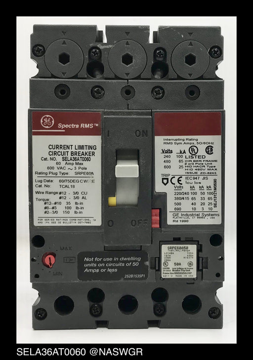 GE Spectra RMS SELA36AT0060 Circuit Breaker - 50 Amp