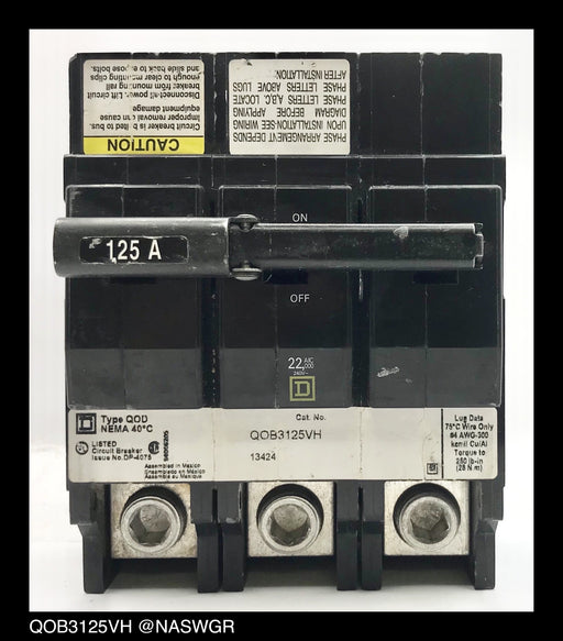 Square D QOB3125VH Molded Case Circuit Breaker - 125 Amp