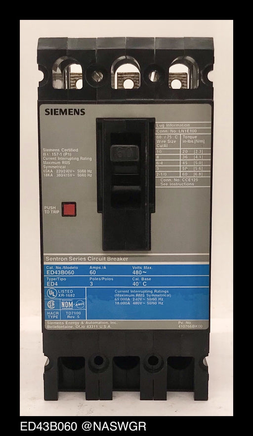 Siemens ED43B060 Molded Case Circuit Breaker ~ 60 Amp