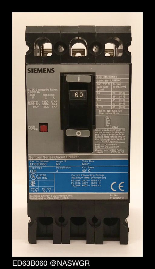 Siemens ED63B060 Molded Case Circuit Breaker ~ 60 Amp