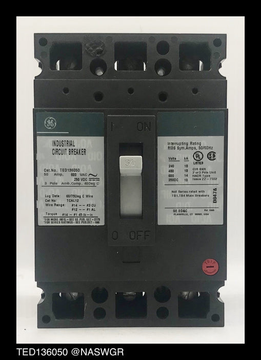 GE TED136050 Molded Case Circuit Breaker ~ 50 Amp - Unused