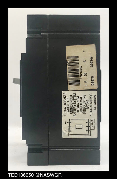 GE TED136050 Molded Case Circuit Breaker ~ 50 Amp - Unused