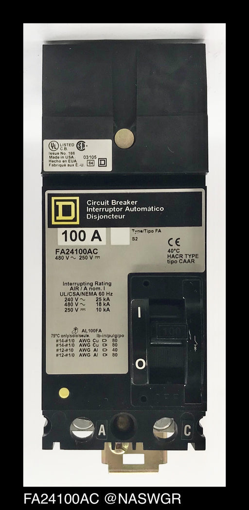 Square D FA24100AC Molded Case Circuit Breaker - 100 Amp