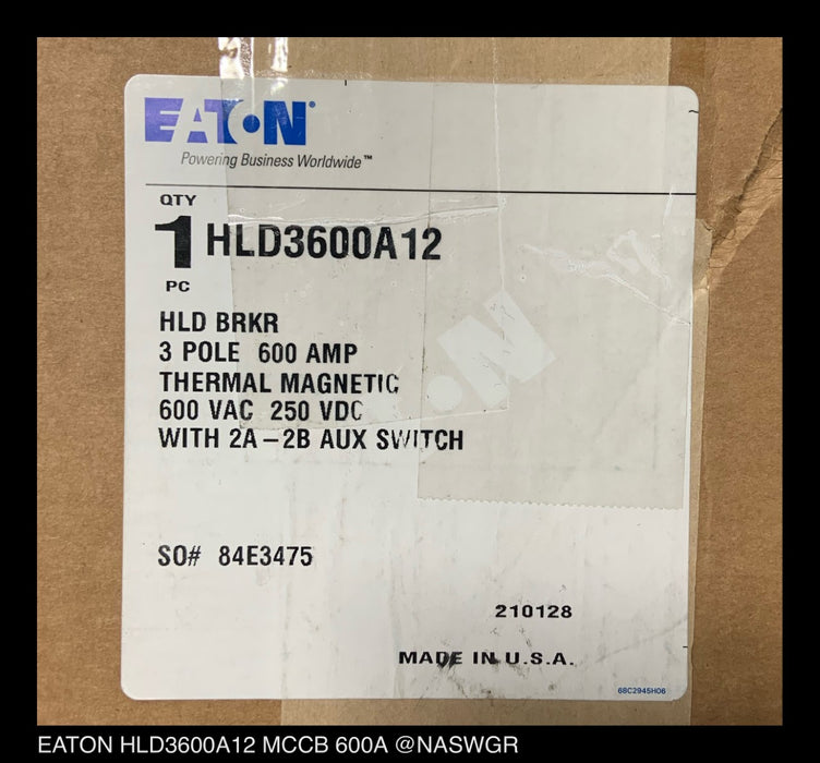Eaton HLD3600A12 Molded Case Circuit Breaker - 600 Amp - Unused