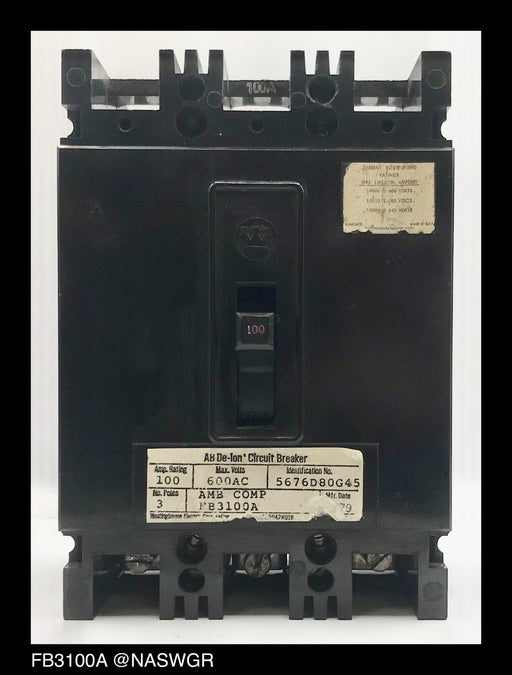 Westinghouse FB3100A Molded Case Circuit Breaker - 100 Amp