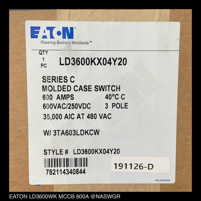 Eaton LD3600WK Molded Case Switch - 600 Amp - Unused