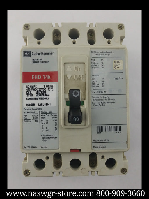 Cutler-Hammer EHD3080 Molded Case Circuit Breaker - 80 Amp